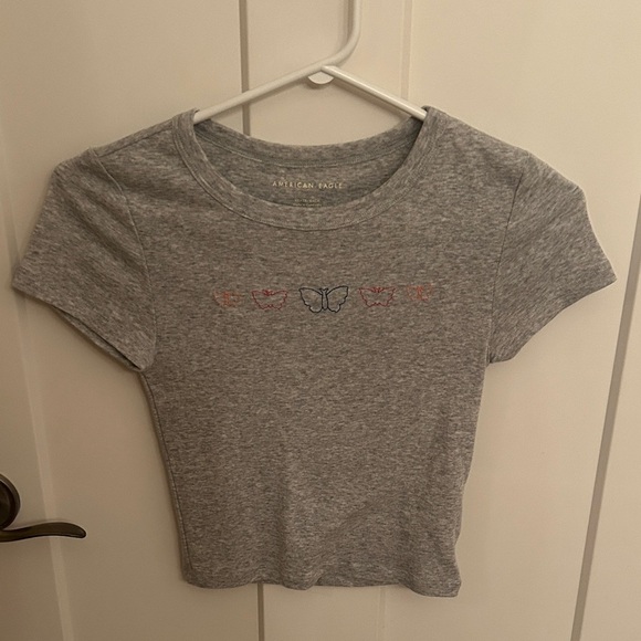 Gray Graphic T-Shirt with Butterfly Design - Picture 2 of 5